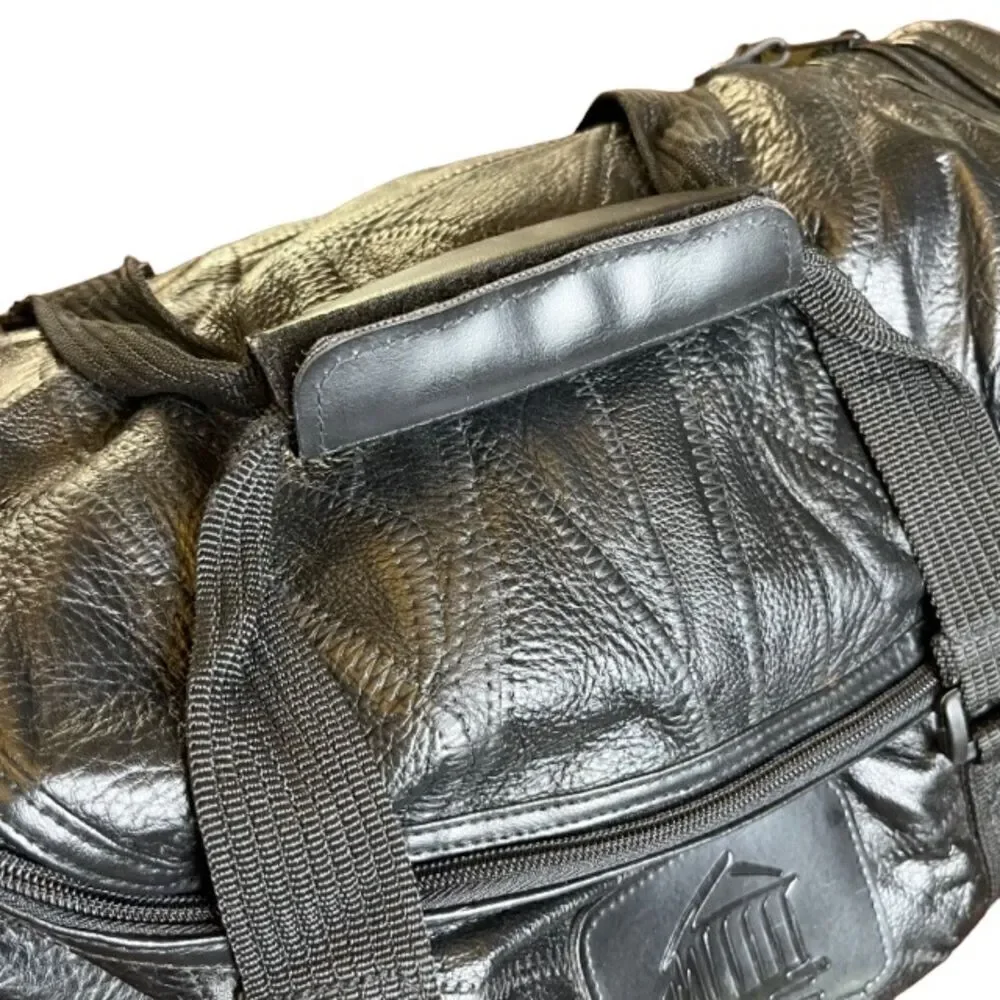 Patched Leather Weekender / Tote‎ Bag in Black Padded Shoulder strap and handle